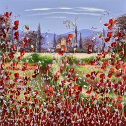 Village Blooms II by Mary Shaw - Original Painting on Board sized 18x18 inches. Available from Whitewall Galleries